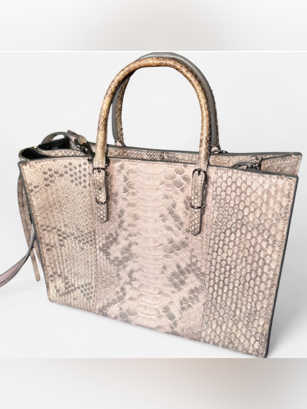 Balenciaga Python Mini Zip Around Tote  in Beige, Pale Pink & Gray Trim - Picture 2 of 8